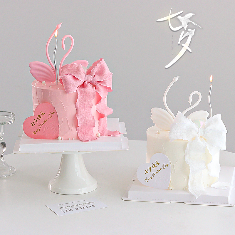 Internet Red Seven-day Valentine's Day Cake Decoration Couple Sue White Swan's Goddess Love Festival Happy-Taobao