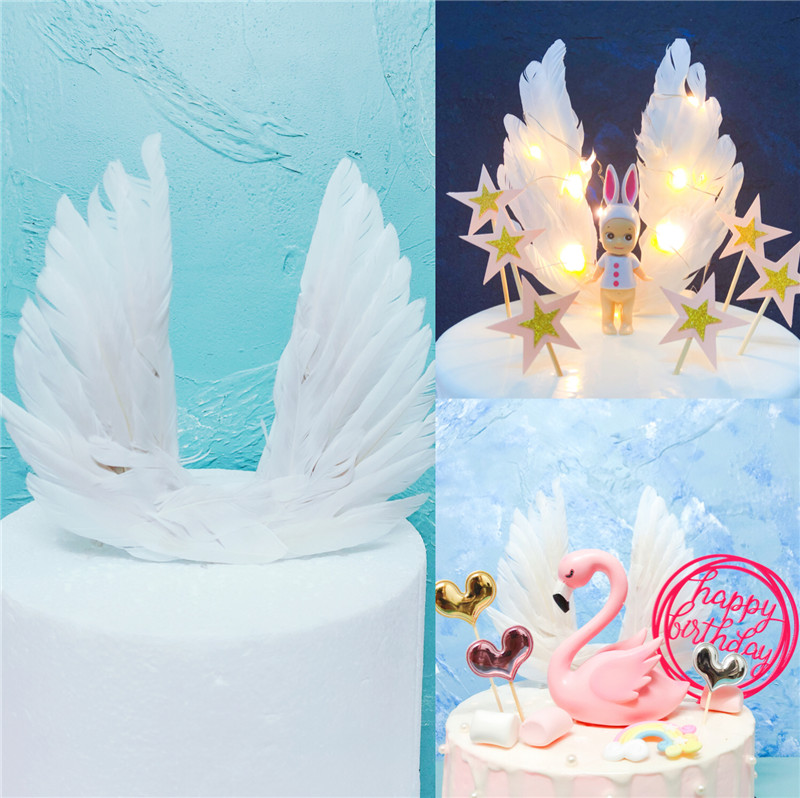 Birthday cake decoration White feather big wings cake plug-in 10 net red cake ornaments Valentine's Day plug-in