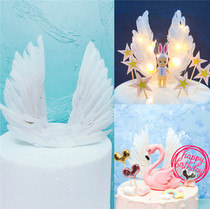 Birthday cake decoration White feather big wings cake plug-in 10 net red cake ornaments Valentines Day plug-in