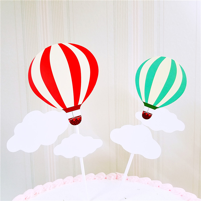 Balloon flag birthday cake party dress up card Cute colorful hot air balloon cake decoration card