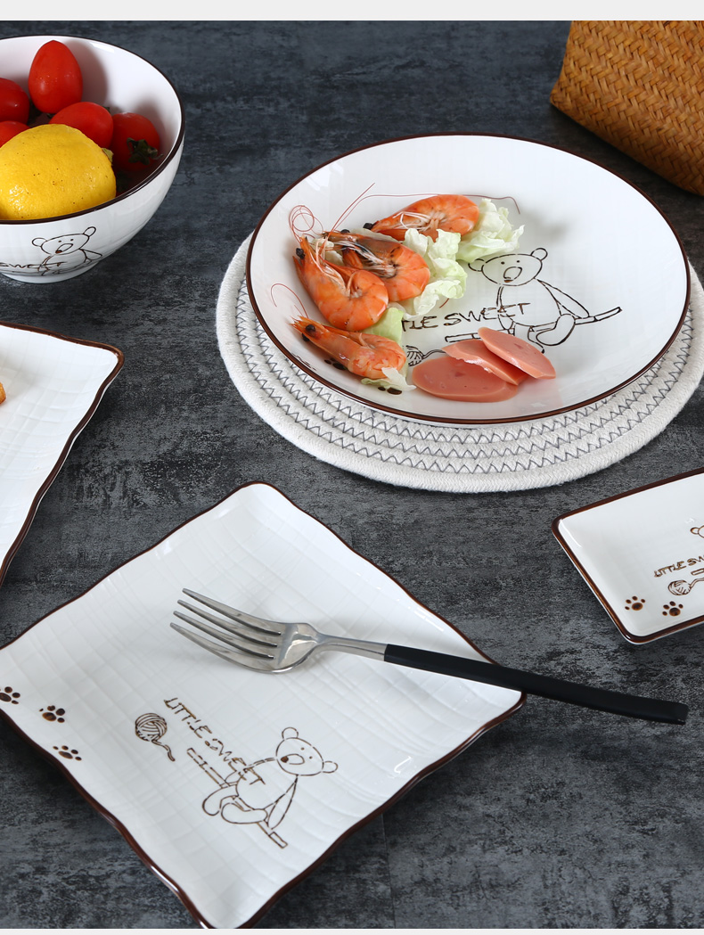 Shun auspicious ceramics cartoon bear plate suit creative household dinner plate FanPan dish simple dish soup plate European cuisine