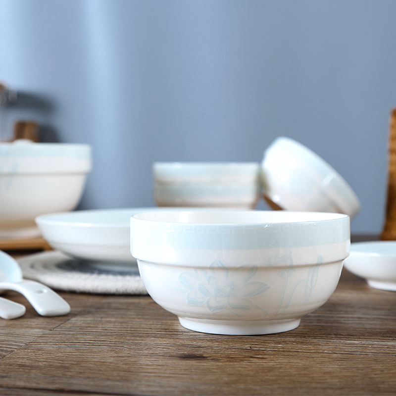Shun auspicious ceramics lotus pond moonlight contracted household dishes suit small Chinese fresh bowl chopsticks dishes microwave oven is available