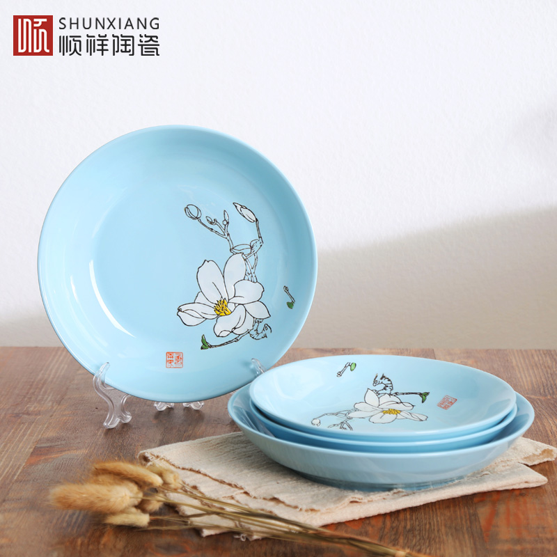 A flower and one world shun auspicious ceramic plate suit creative household tableware FanPan microwave fish soup plate plate plate plate