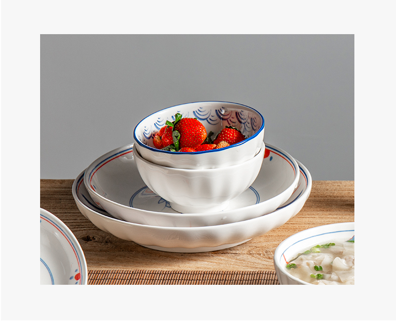 Shun cheung ceramic dishes home eating Japanese and wind silverware under glaze color blue and white porcelain bowls of noodles bowl dish combination