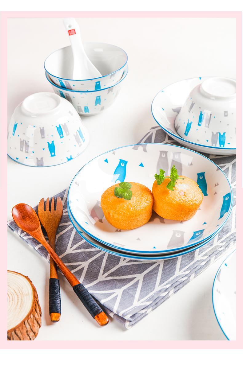 Shun cheung web celebrity dishes suit household creative cartoon beautiful bowl ceramic plate to eat bowl of express