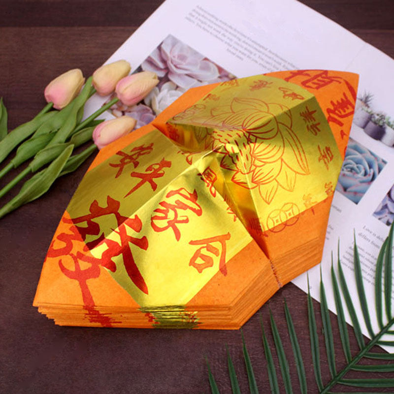 Chaoshan gift Buddha items handmade positive tin foil wishful money paper pure hand folded old gold golden shield pure heart wishful basket origami