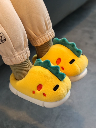 Детские зимние милые тапочки для мальчиков, детский нескользящий динозавр