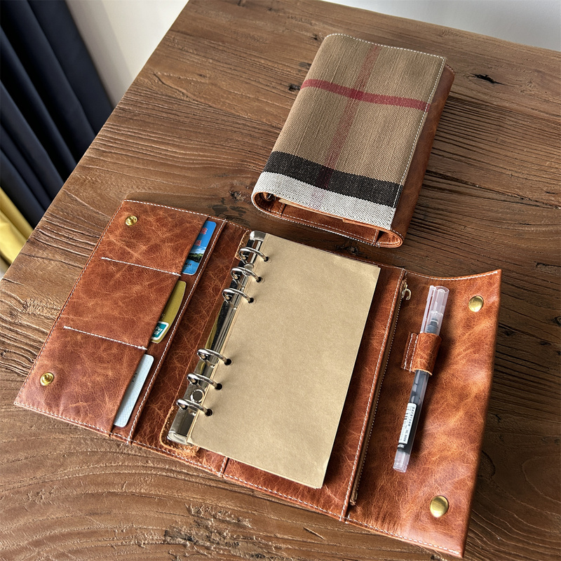 Xiaoyu's Original Jute Plaid Notebook, Vintage High-End Vegetable-Tanned Leather Creative Collage Photo Album