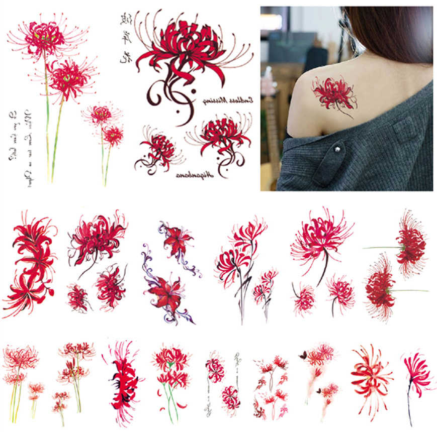 紋身貼防水女持久仿真彼岸花古風曼珠沙華地獄少女胸部韓國刺青