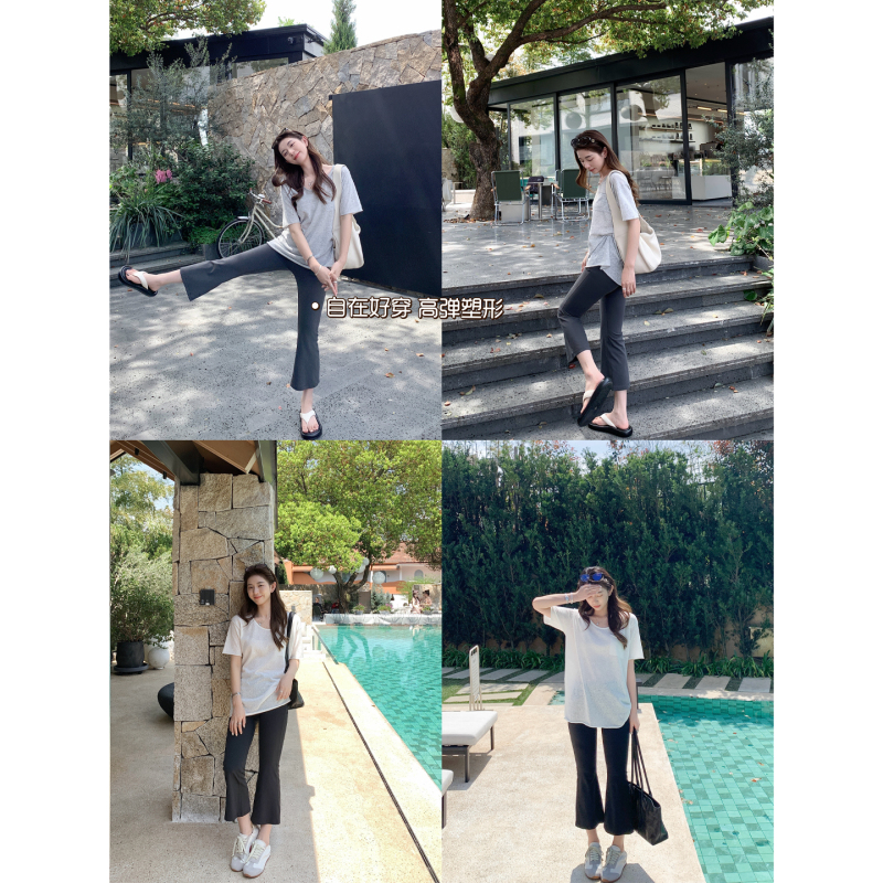 Leetwins Reshape Curves Thin High-Waisted Hip-Lifting Nine-Point Sports Pants for Women Slimming Flared Yoga Pants for Outerwear