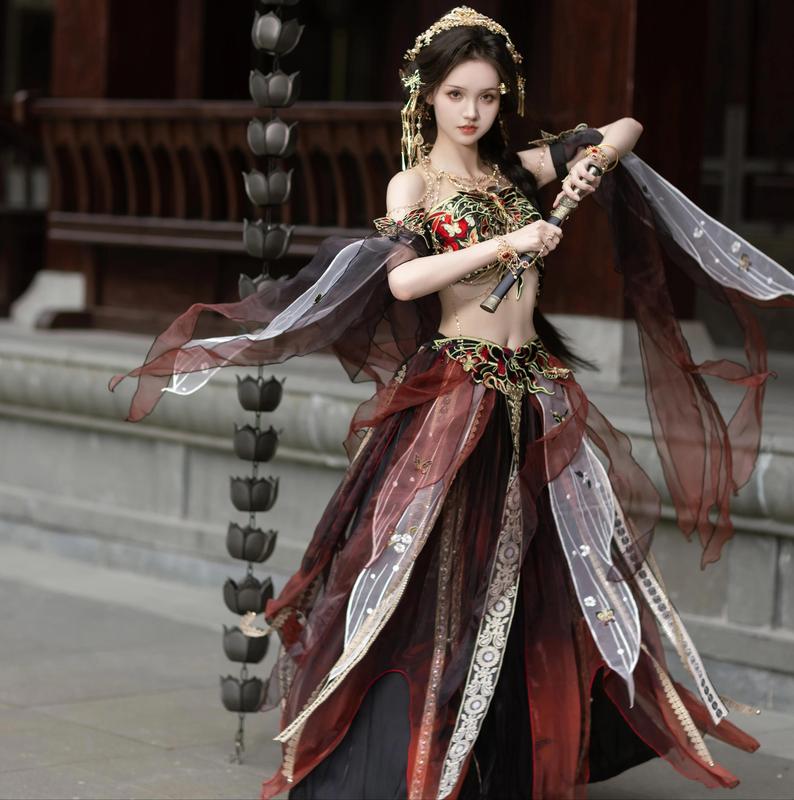 New Butterfly Hanfu with Exotic Tailoring, Embroidered Corset, Waist-Length Ribbon Pants, Feather Sleeves Set, Original Chinese Style Design