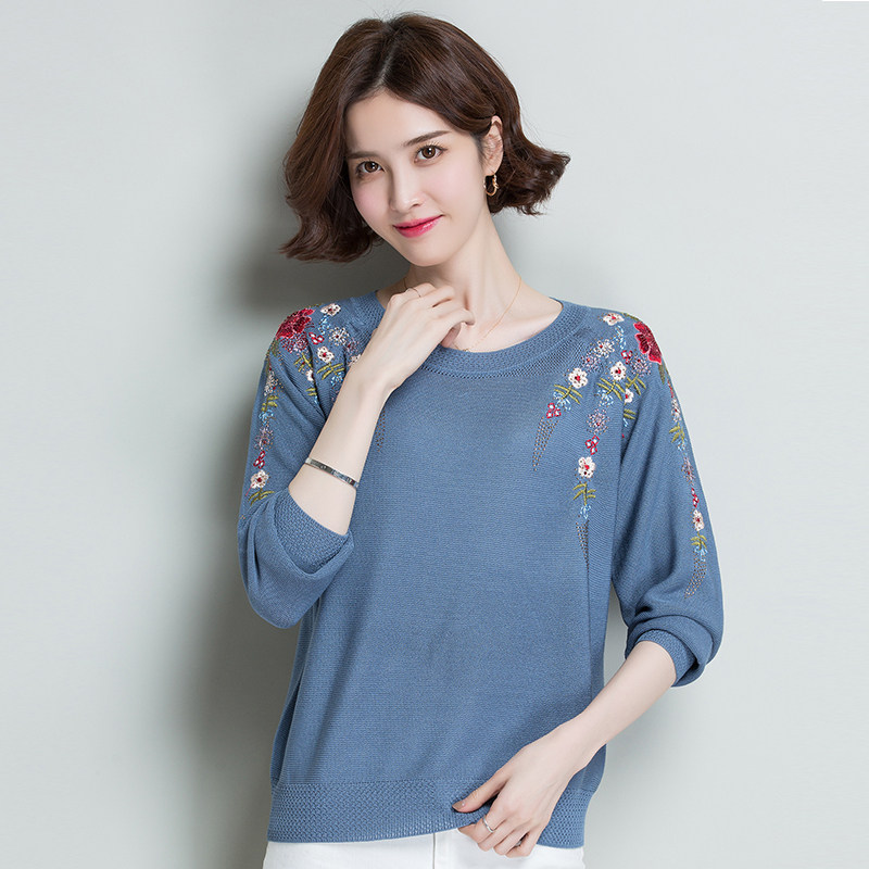 中年女装妈妈装新款长袖毛衣秋装上衣中老年洋气打底衫薄款针织衫