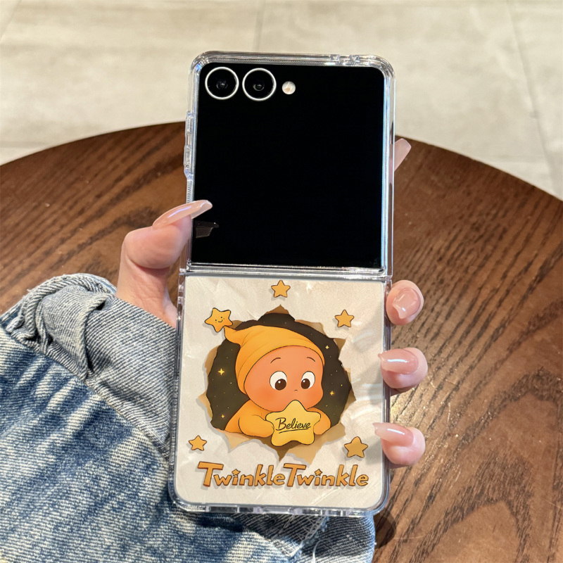 Suitable for Samsung Zflip 30% off Foldable Phone Case, New Transparent Hand-Held Star-Themed Full-Cover Ultra-Thin Galaxy Zflip5/4/3 Silicone Premium Samsung Zflip6 Anti-Drop Case for Men and Women