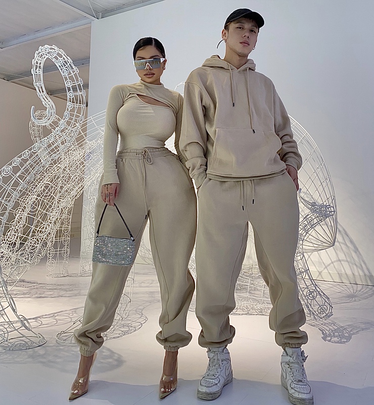 Synezs New Autumn and Winter Versatile Unisex European and American Style Loose Fleece-Lined Jogger Sweatpants