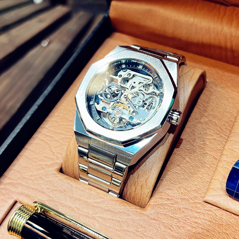 Royal Skeleton Watch for Men, Fully Automatic Mechanical Watch, Vintage Business Classic Oak Waterproof Fashion Trendy Square Watch
