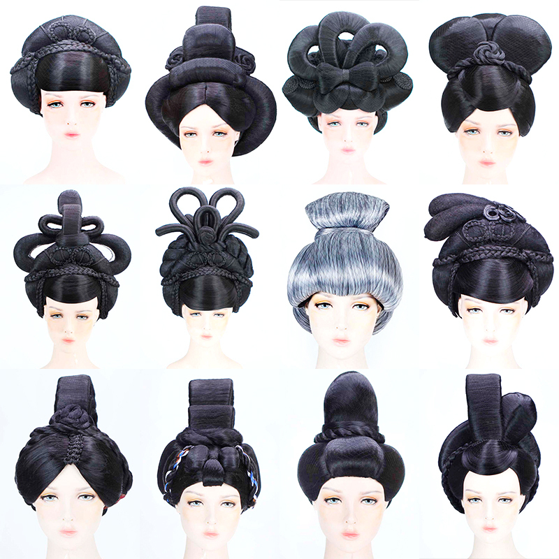 Ancient Costume Female Wig Set, Imperial Concubine Queen Style Full Wig Female Cross-Dressing Party Stage Performance Costume Headgear