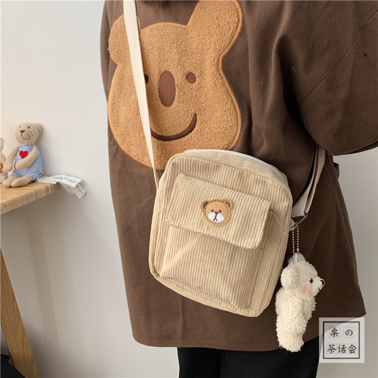 Korean INS vintage feeling cute bear student satchels Japanese original style chic girl soft girl cross-body bag