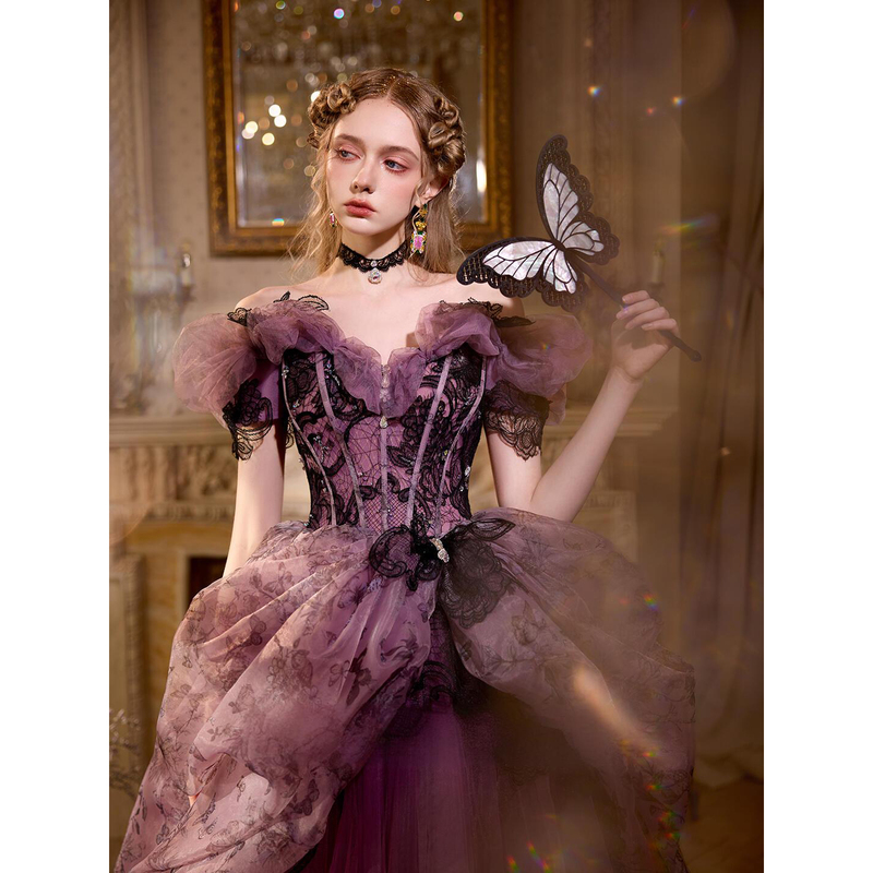 French-Style Evening Dress with a High-End Feel, Off-The-Shoulder Bridal Engagement Toast Dress, High-End Light Luxury Niche Coming-Of-Age Ceremony Princess Dress