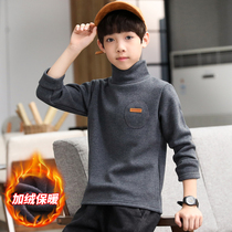 Boy high collar bottom-shirt autumn winter long sleeves T-shirt Child plus suede thickened warm blouses CUHK Winter Clothing Tide