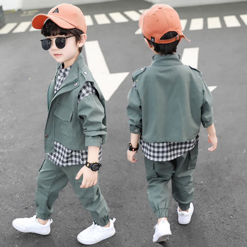 Boys' Spring and Autumn Suit 2023 New Western Style Spring Three-piece Set for Baby, Korean Style, Handsome Clothes 