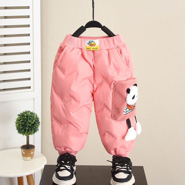 Little Yellow Duck Children's Clothing Boys' Winter down Pants 2026 New Children's Wear White Duck down Baby Fleece-Lined Thickened Pants