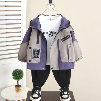 Boys' Jacket Children's Autumn Outfit Hooded Windbreaker 2025 New Style Boys' Spring and Autumn Workwear Jacket Baby Outerwear