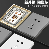 Dunlop 86 household gray switch socket panel one strip 5 five five hole USB Golden porous ceramic insert board