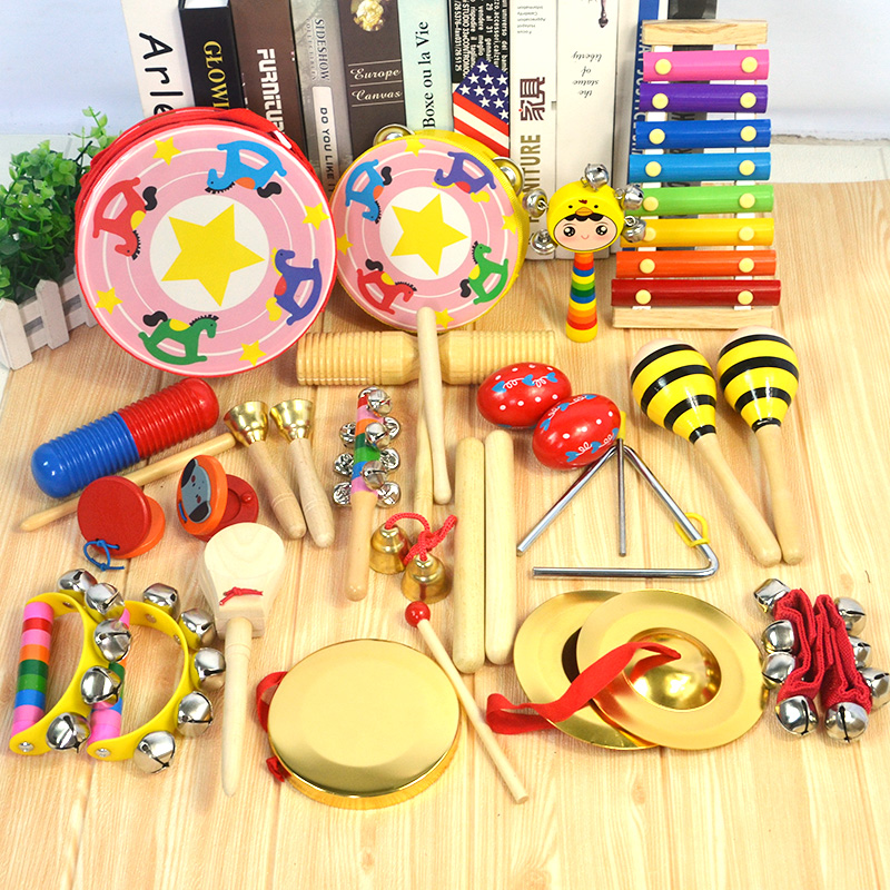 Kindergarten Orff percussion log set combination toy castor sand hammer tambourine triangle iron double drum