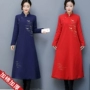 Mùa thu và mùa đông áo khoác cotton phong cách quốc gia dài retro thêu trà quần áo người Trung Quốc áo khoác cotton dày của Trung Quốc áo phao dài nữ