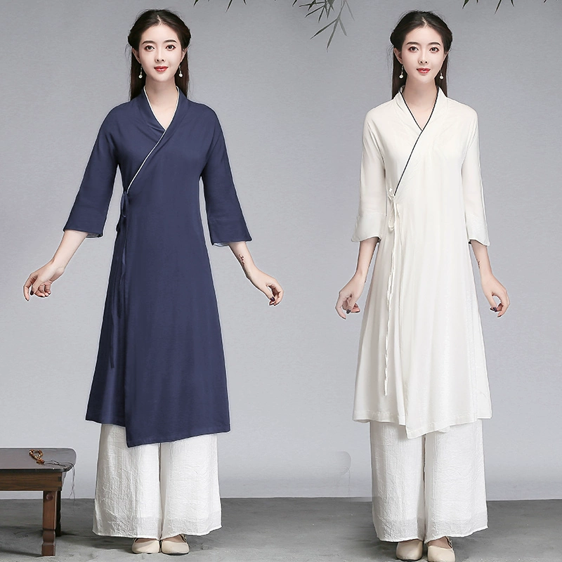 2020 gió mùa hè quốc gia mới cotton và vải lanh retro văn học thiền quần áo bảy điểm tay áo kích thước lớn váy đơn nữ - váy đầm