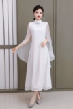 Летнее женское улучшенное платье в китайском стиле в стиле дзен, китайское белое платок с феей темперамента, улучшенное платье Ханфу в стиле ретро из шелка и льна