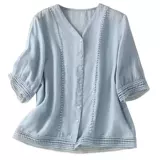 Футболка, ретро рубашка, из хлопка и льна