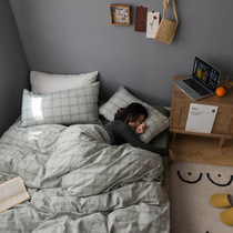 Full cotton linen 4 pieces of pure cotton black and white lattice IKEA wind cover bed Ogasawara Naked Bedtime Bedding