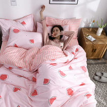 Small fresh pure cotton four pieces of lace lace bedlinen Naked Girl Powder Bed Bedding All-cotton Quilt Cover All Season Universal