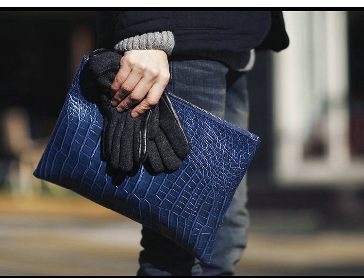 2022 New European and American Style Fashion Crocodile Pattern Clutch Bag Document Bag Men's Envelope Bag Retro A4 Briefcase