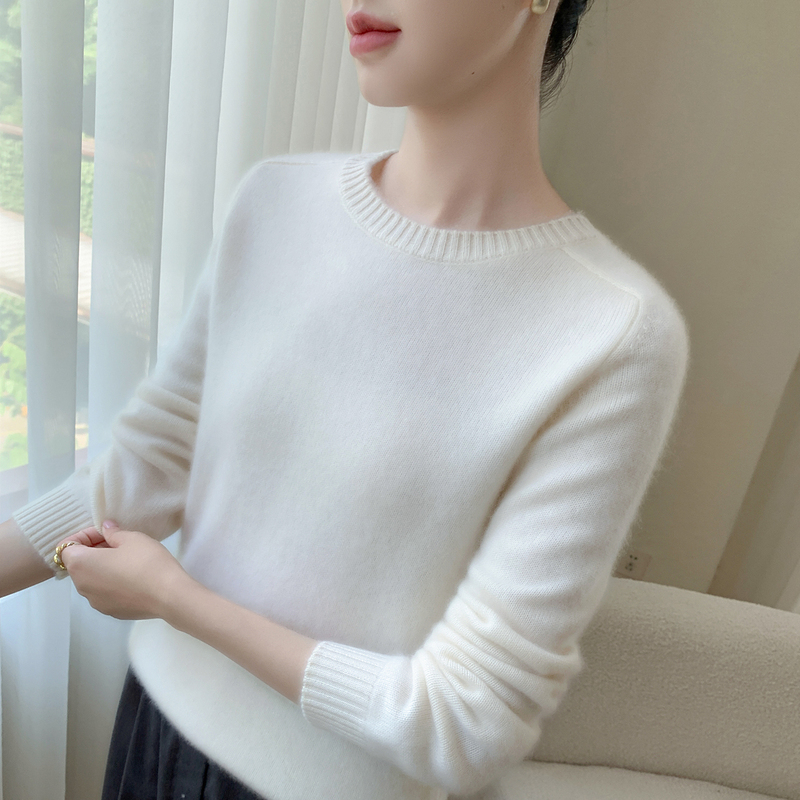 Soft and Cozy! Double-Layered Thick Round-Neck 100% Pure Cashmere Sweater for Women, Autumn and Winter Cashmere Knitwear, Loose-Fitting Base Layer