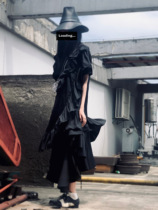 SAKUYA dark Black Wind Mountain Benwind yohji designer Style Agaric Side Lotus Leaf Side Irregular Drawing Rope Half Skirt