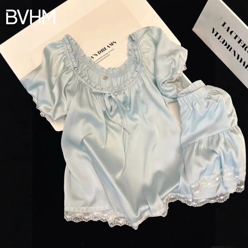 Victorian Style Silk Pajamas for Women Summer 2026 New Style French Lace Ice Silk Short-Sleeved Home Wear Set Victorian Style Silk Pajamas for Women Summer 2026 New Style French Lace Ice Silk Short-Sleeved Home Wear Set