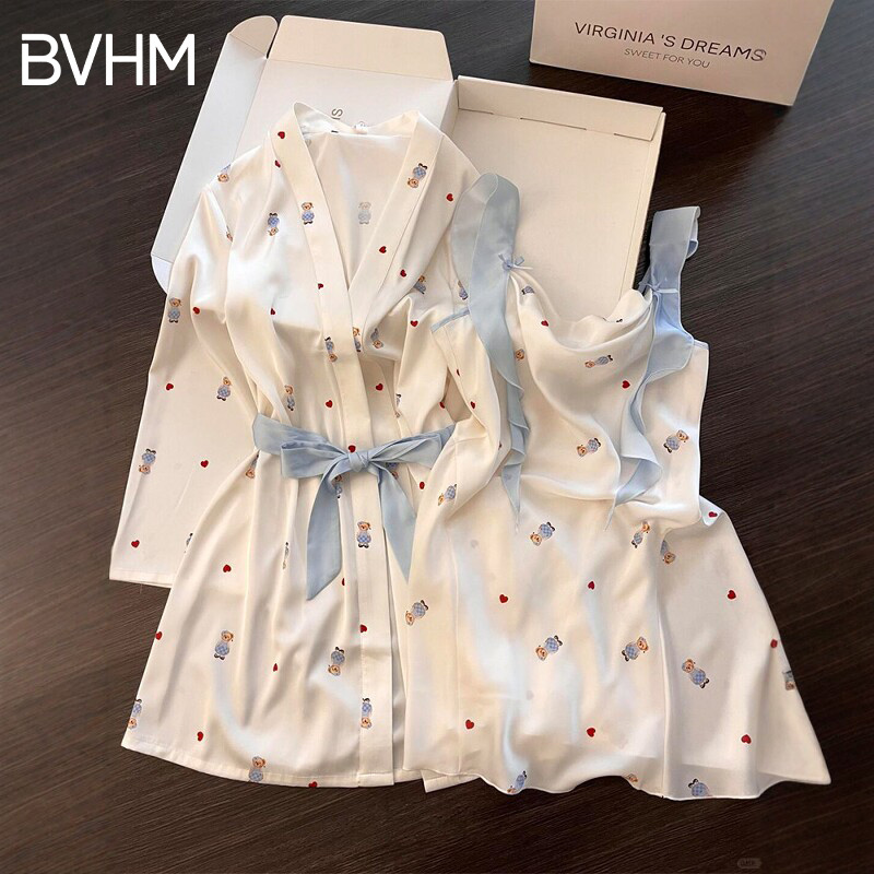 Victoria Suspender Nightgown for Women Summer 2026 New Style Light Luxury Cartoon Teddy Bear Home Wear That Can Be Worn Outside as a Nightgown