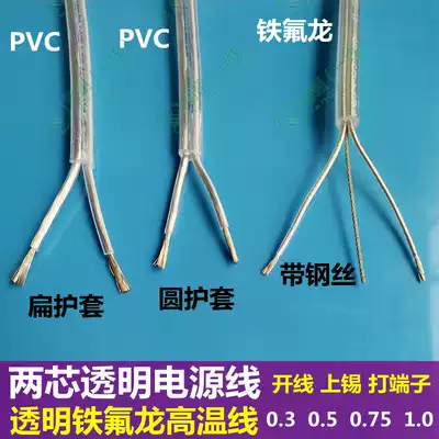 Two-core transparent wire high temperature Teflon with steel wire three-core power cord round sheathed chandelier crystal wire national standard copper