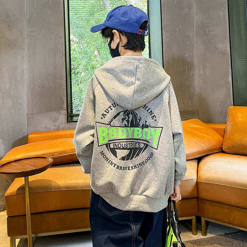 Boys hooded jacket 2022 new trendy children's spring and autumn clothes sweater fried street big boy cardigan top trend