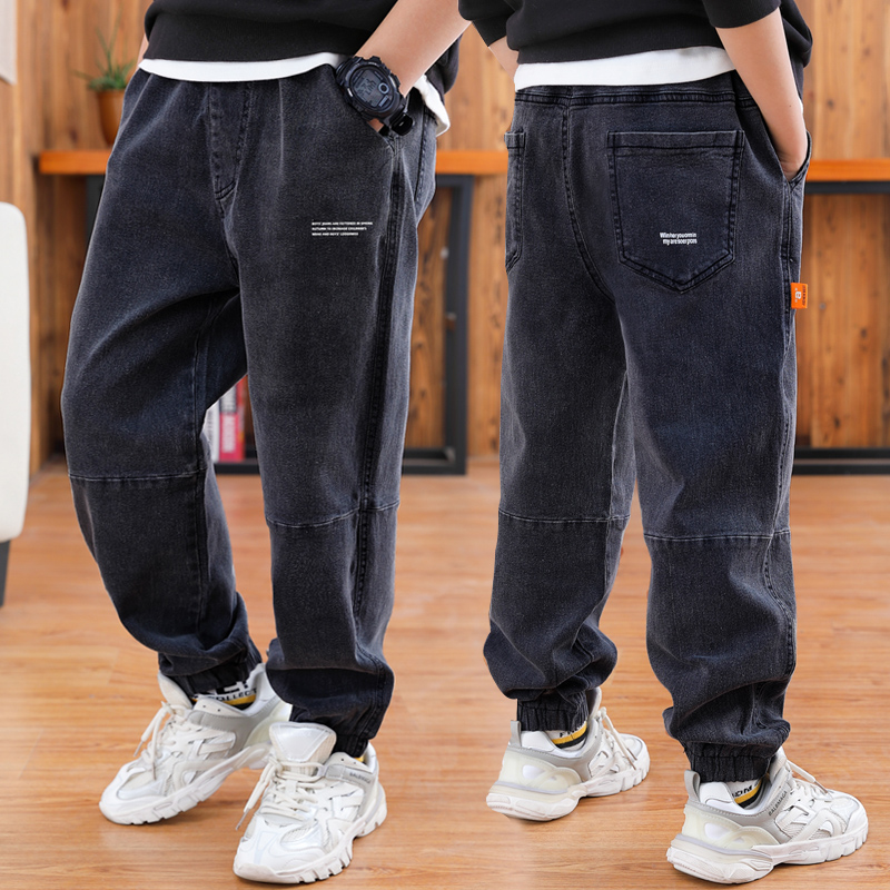 Tide brand boys fleece jeans 2022 autumn and winter new fashionable middle-aged children loose and handsome casual pants