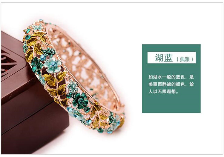 Điểm mới Mở Cloisonne Vòng tay Vòng tay Trang sức Vòng đeo tay Vòng đeo tay Hoa hồng rỗng vòng ngọc bích