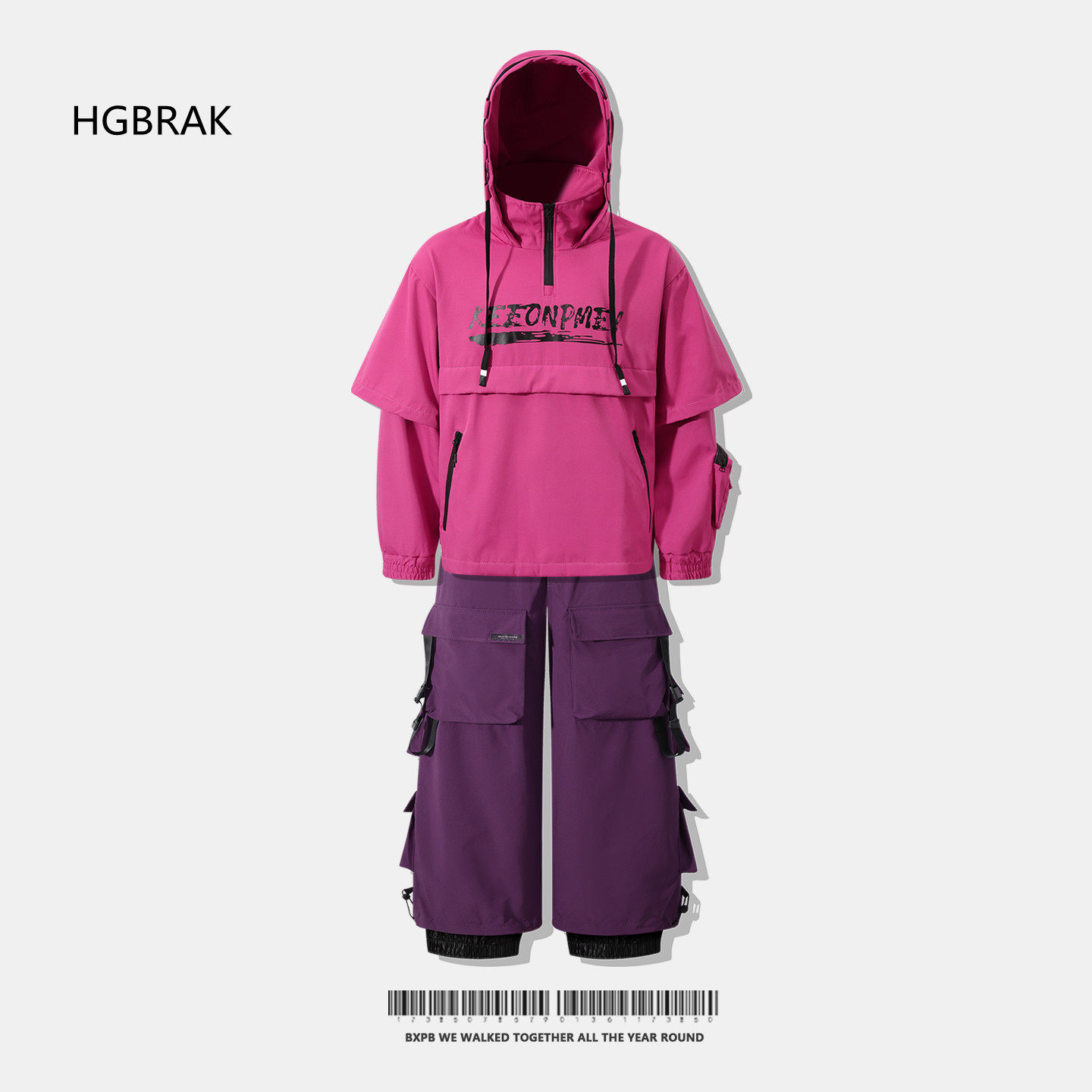 HGBRAK 防風防水 メンズ＆レディース 冬用ファッションスキースーツ アウトドアスポーツスキースーツ（シングル＆ダブルスキー）厚手スキースーツ