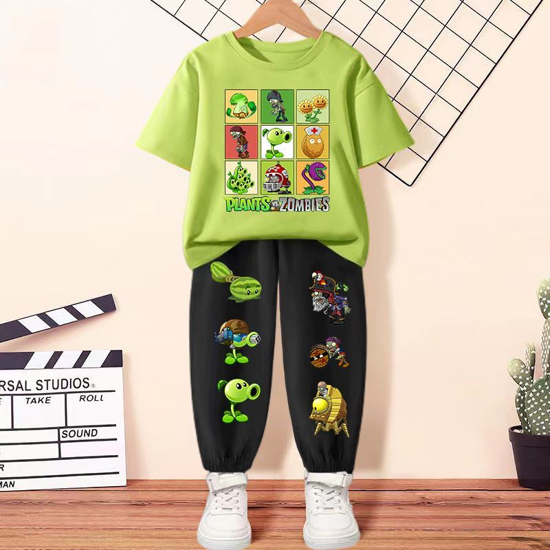 Suit Plants Vs. Zombies Clothes Summer New T-Shirt Short-Sleeved Cartoon Half-Sleeved Kidsren's Shorts Boys Tops Suit Plants Vs. Zombies Clothes Summer New T-Shirt Short-Sleeved Cartoon Half-Sleeved Kidsren's Shorts Boys Tops