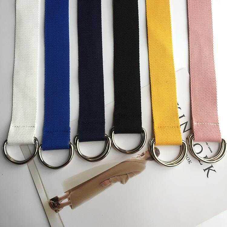 Double Ring Buckle Canvas Belt Lady Brief 100 lapped Korean original Cebu Wind student without hole Cloth Strap Men Trend