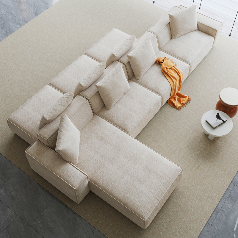 Large Flat-Floor Living Room Cotton-Linen Back-To-Back Double-Sided Modular Island Fabric Sofa