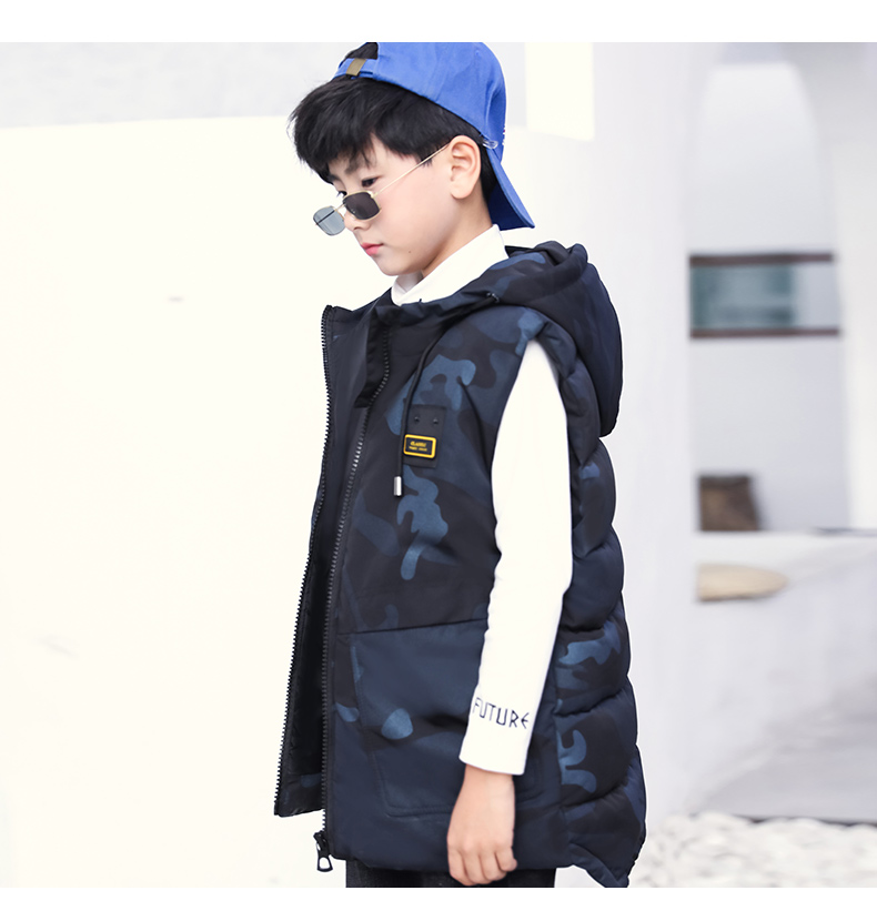 Áo vest trẻ em cho bé trai lớn mùa xuân và mùa thu vest vai 2019 áo ngụy trang mới mùa đông áo trùm đầu - Áo ghi lê áo thun bé trai