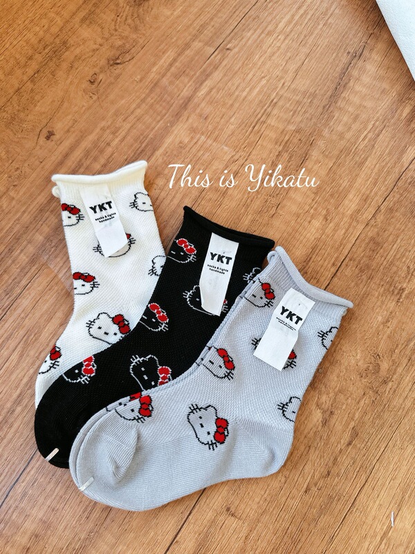 3 Pairs of Yikatu Children's Socks, Kitty Cat Loose Socks, Spring and Summer Mesh Thin Cotton Socks, Seamless