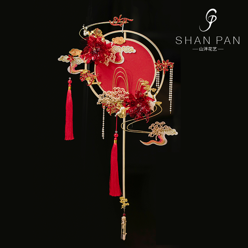 Shanpan craft Chinese crystal flower group fan custom hand holding married bride wedding gift hi fan diy material package